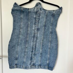 Fashion Nova Blue Strapless Denim Dress